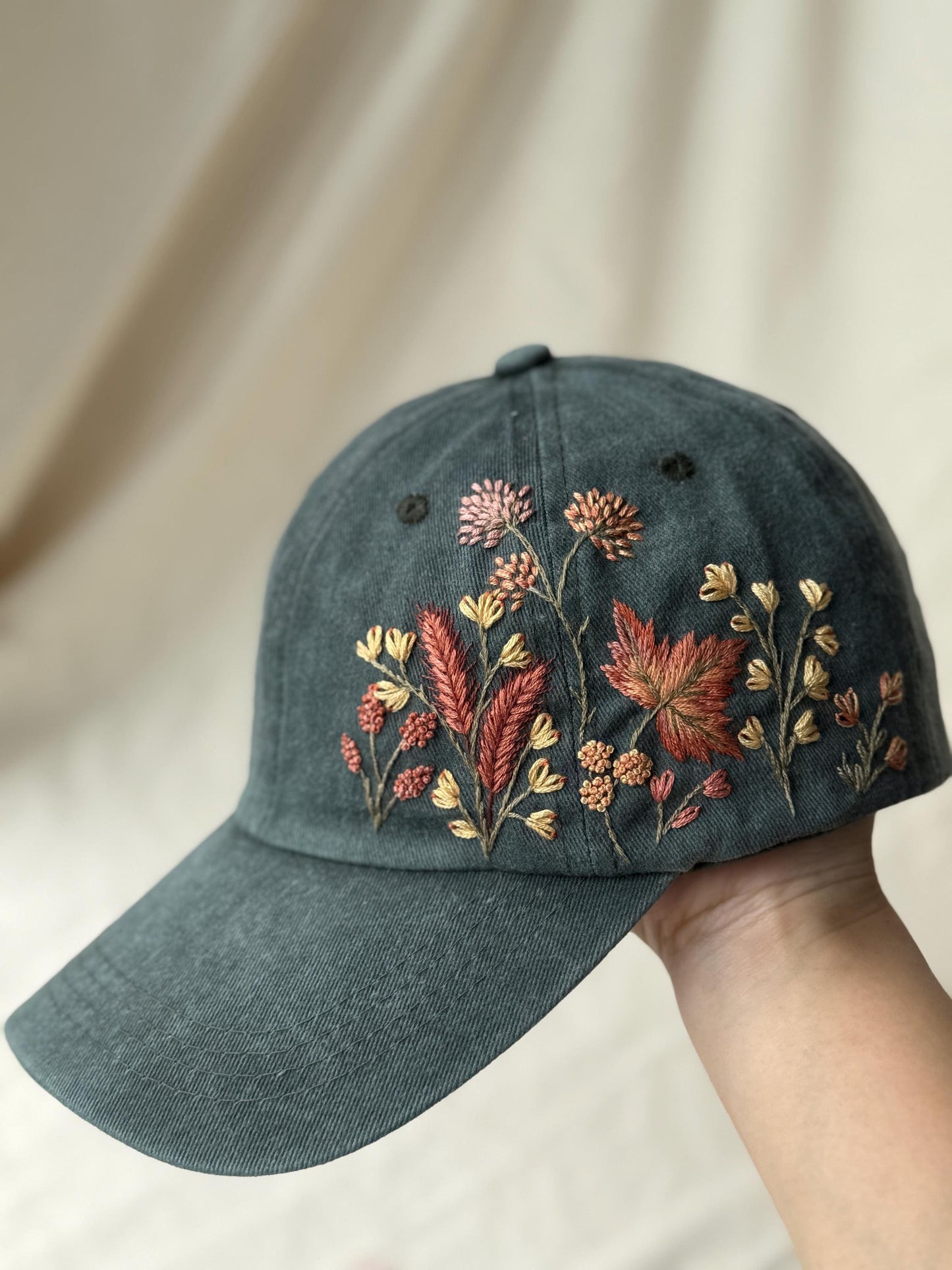 Autumn Floral Embroidered Baseball Cap