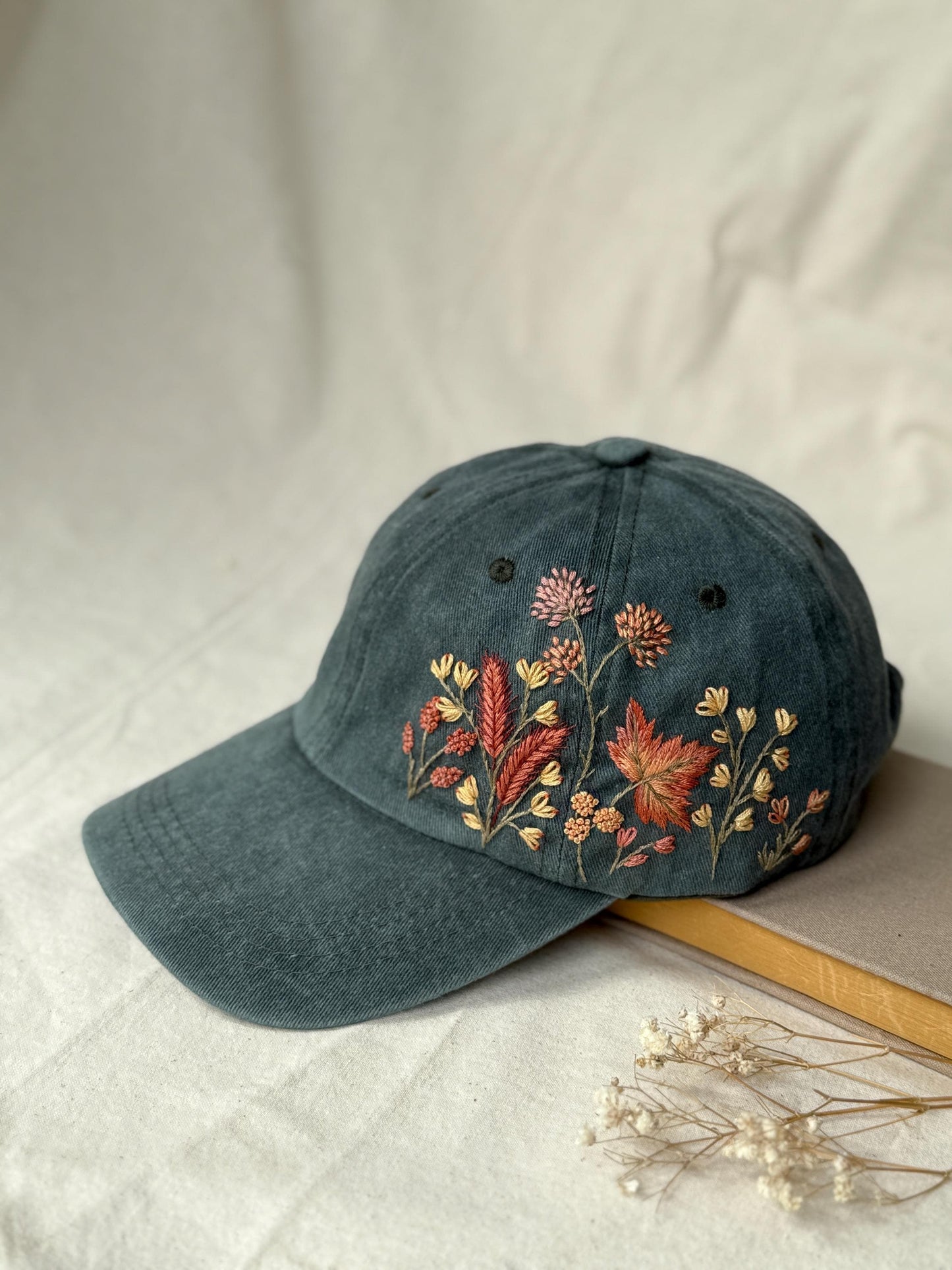 Autumn Floral Embroidered Baseball Cap