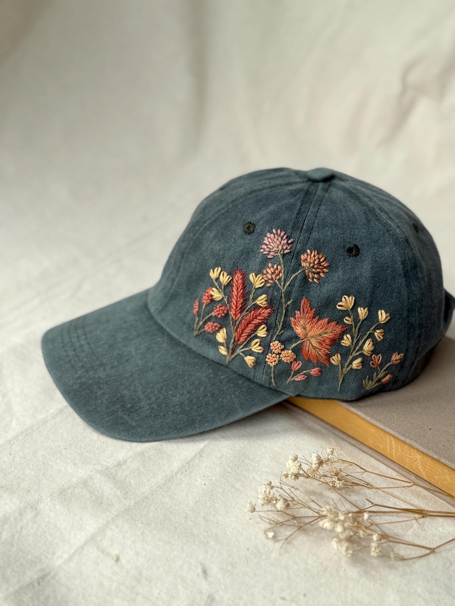 Autumn Floral Embroidered Baseball Cap
