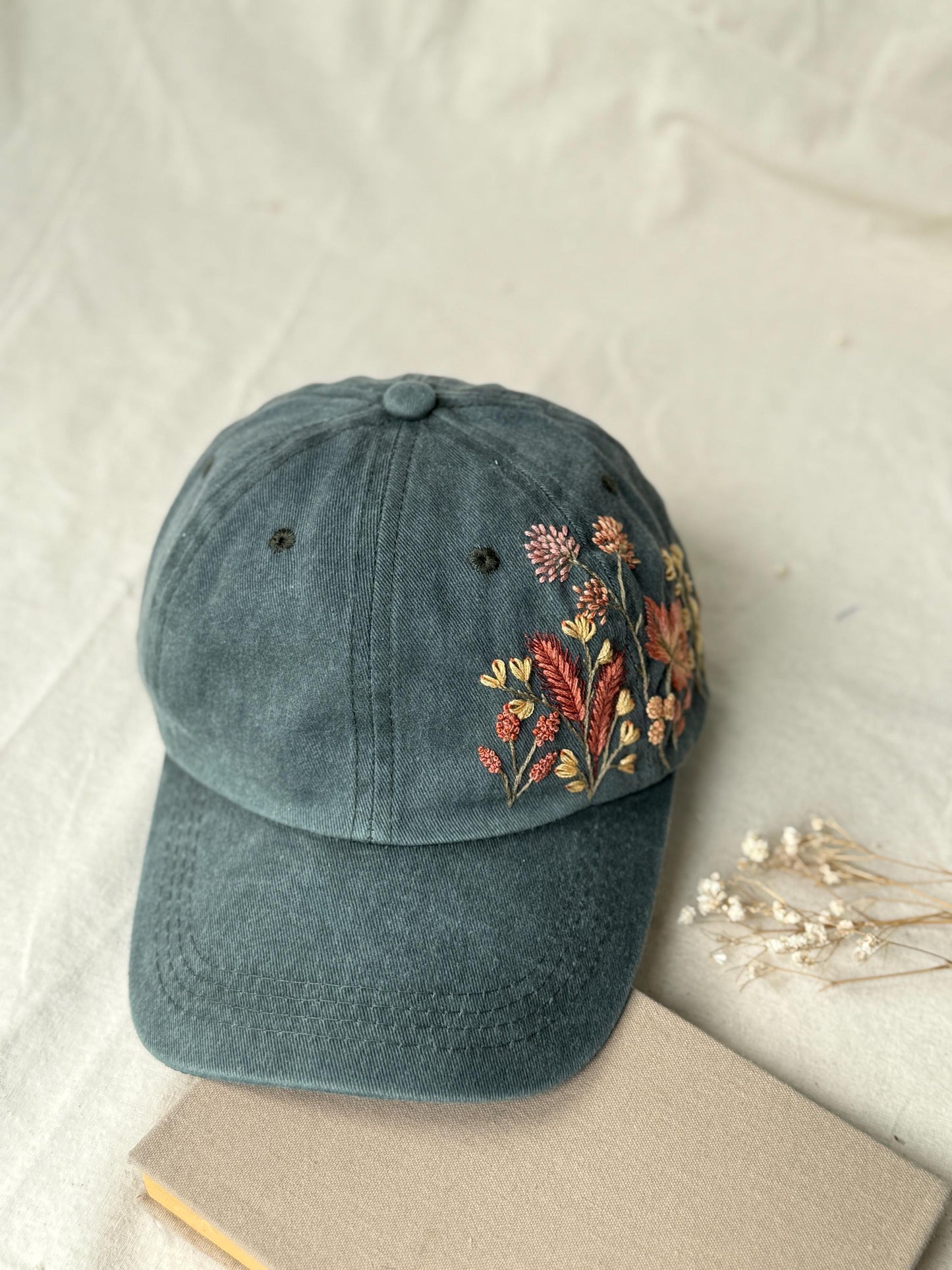 Autumn Floral Embroidered Baseball Cap