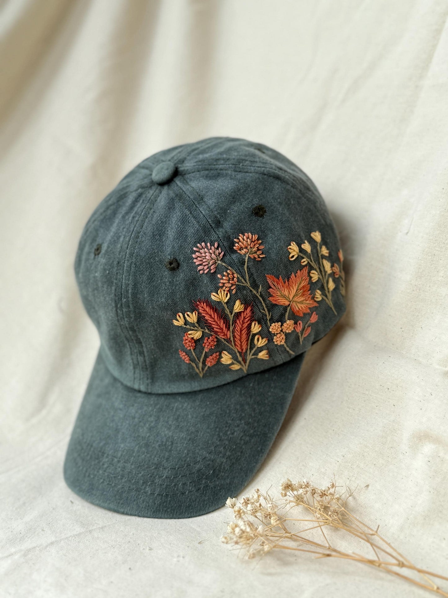 Autumn Floral Embroidered Baseball Cap