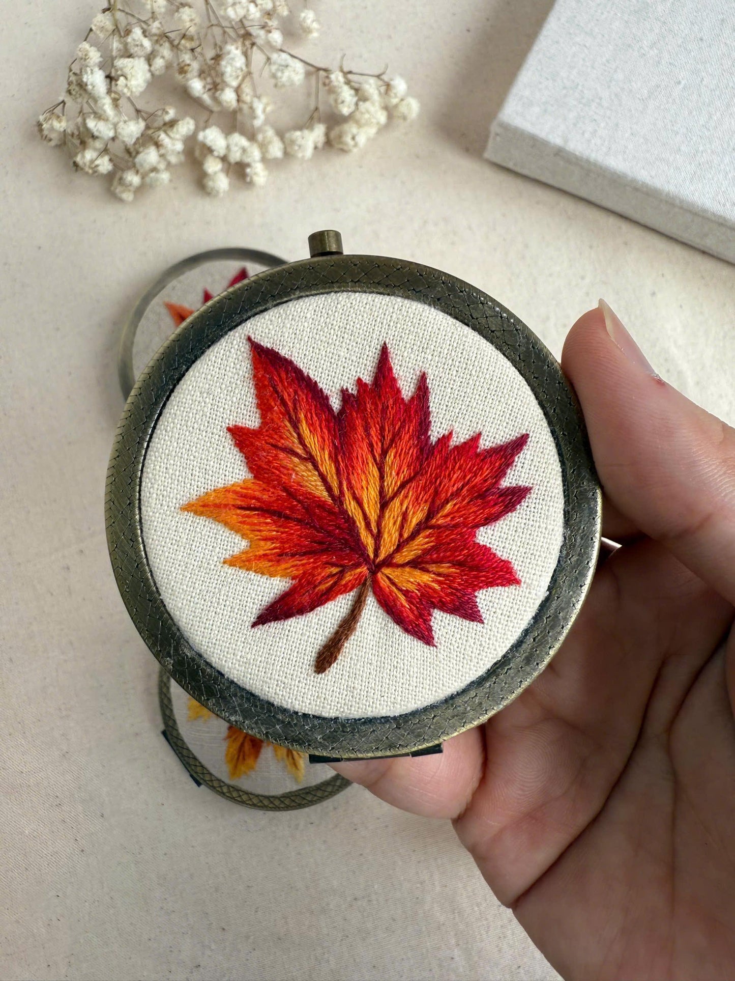 Autumn Leaf Embroidered Mirror