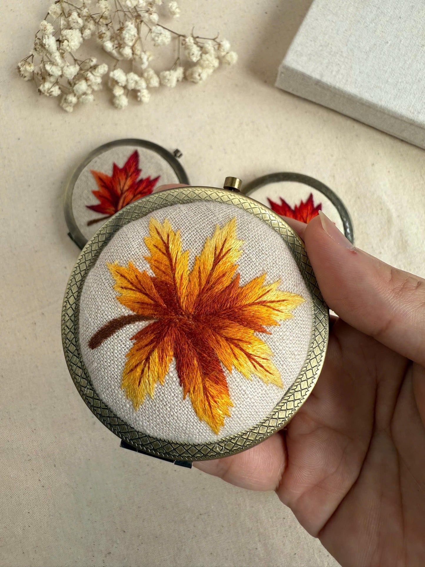 Autumn Leaf Embroidered Mirror