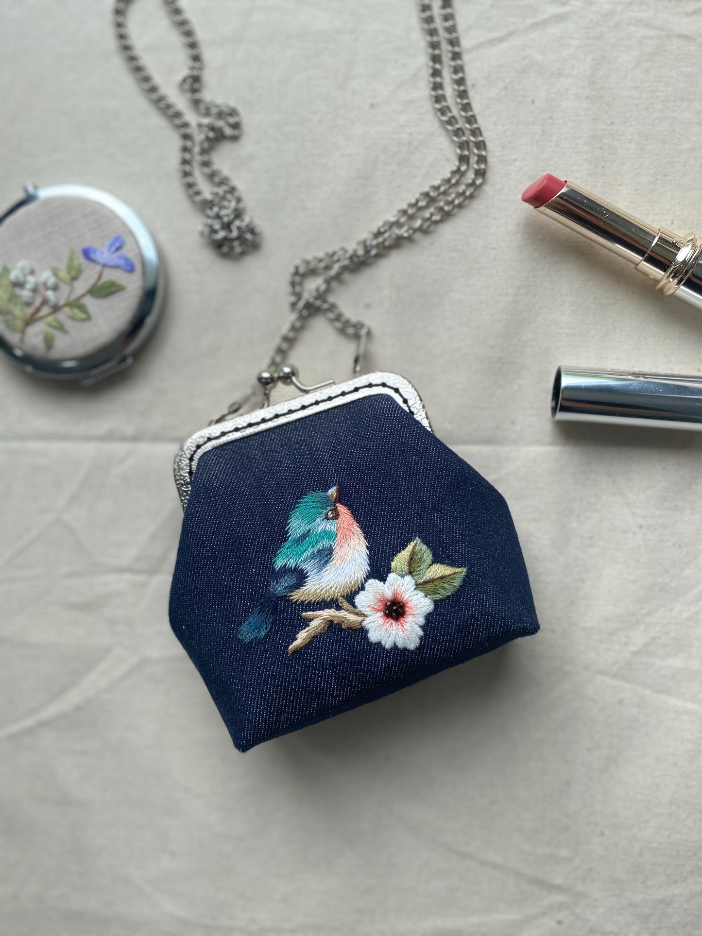 Embroidered Coin Purse with Bird Design