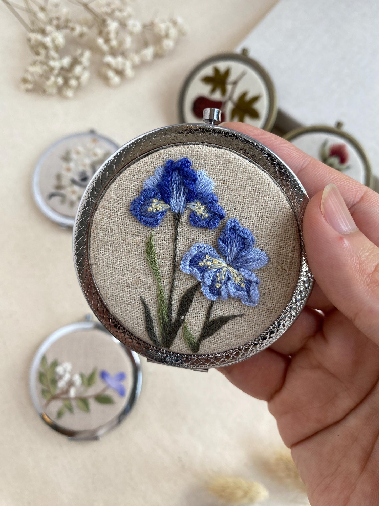 Embroidered Floral Pocket Mirror