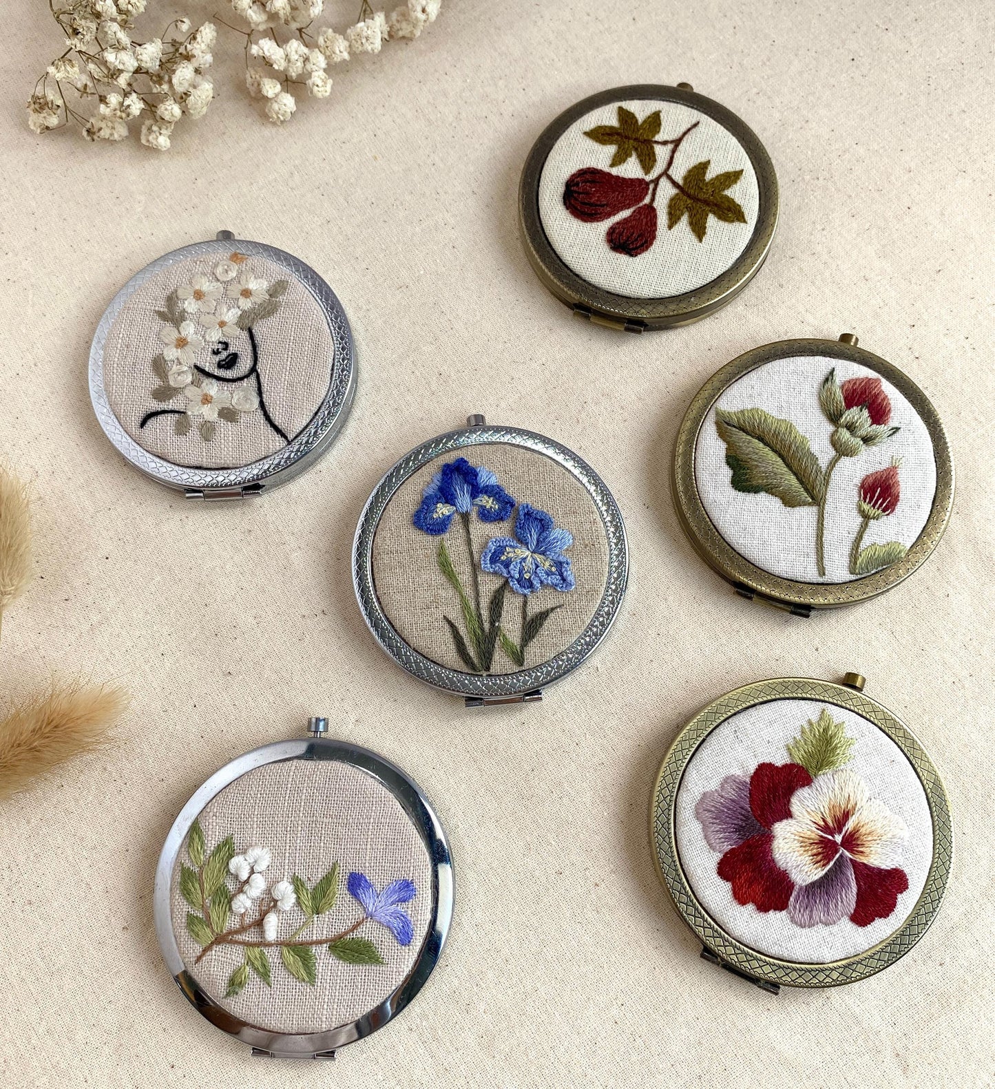 Embroidered Floral Pocket Mirror