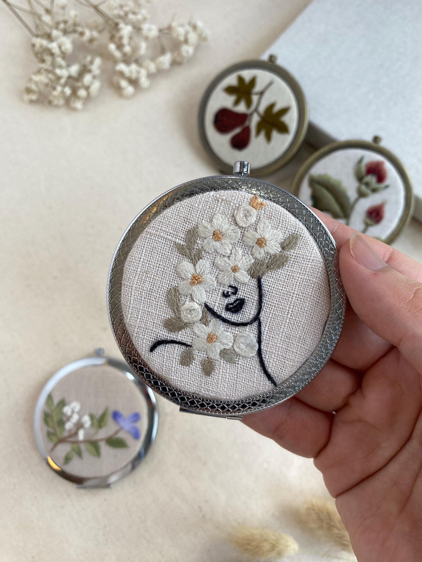 Embroidered Floral Pocket Mirror