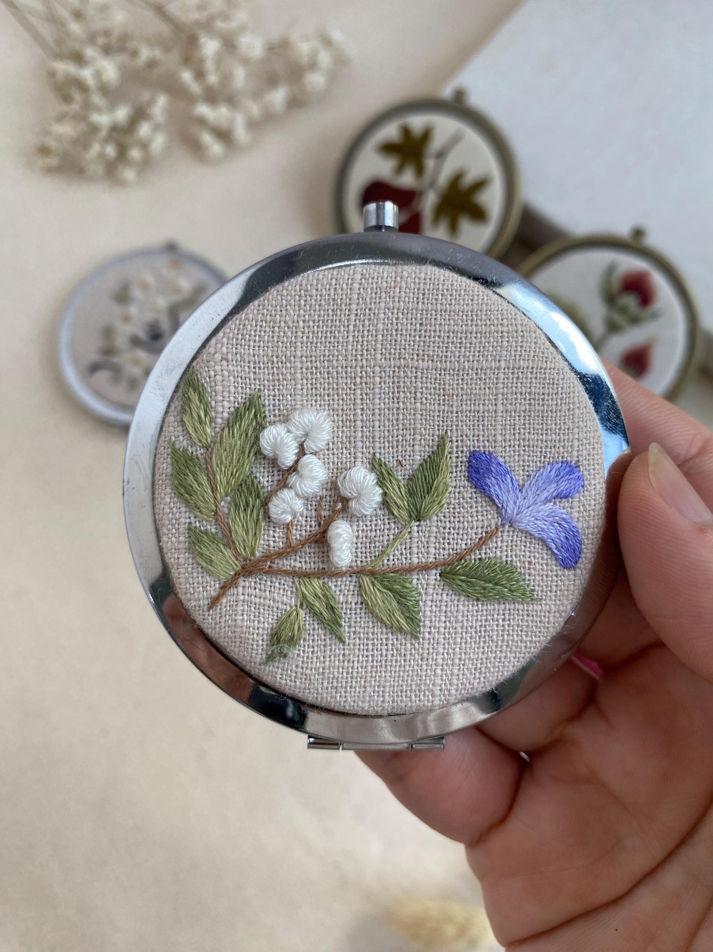 Embroidered Floral Pocket Mirror