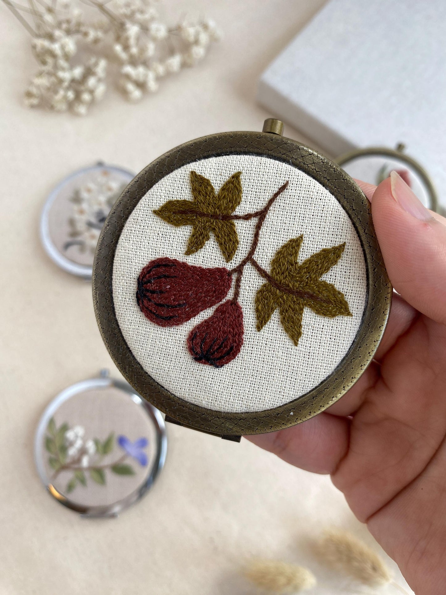 Embroidered Floral Pocket Mirror