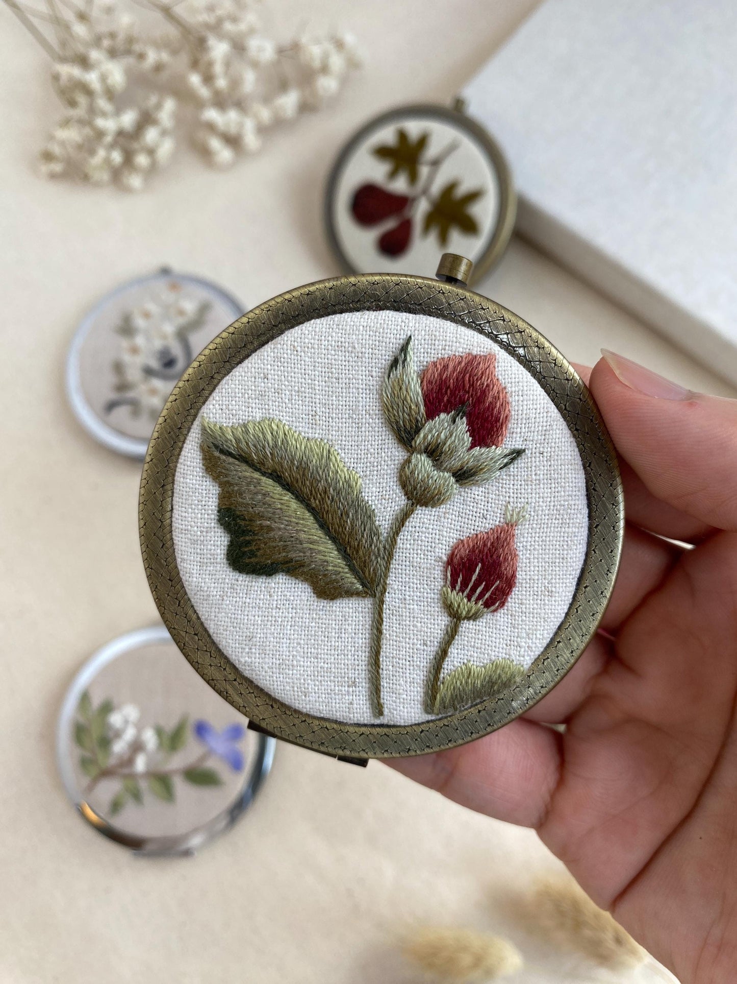Embroidered Floral Pocket Mirror