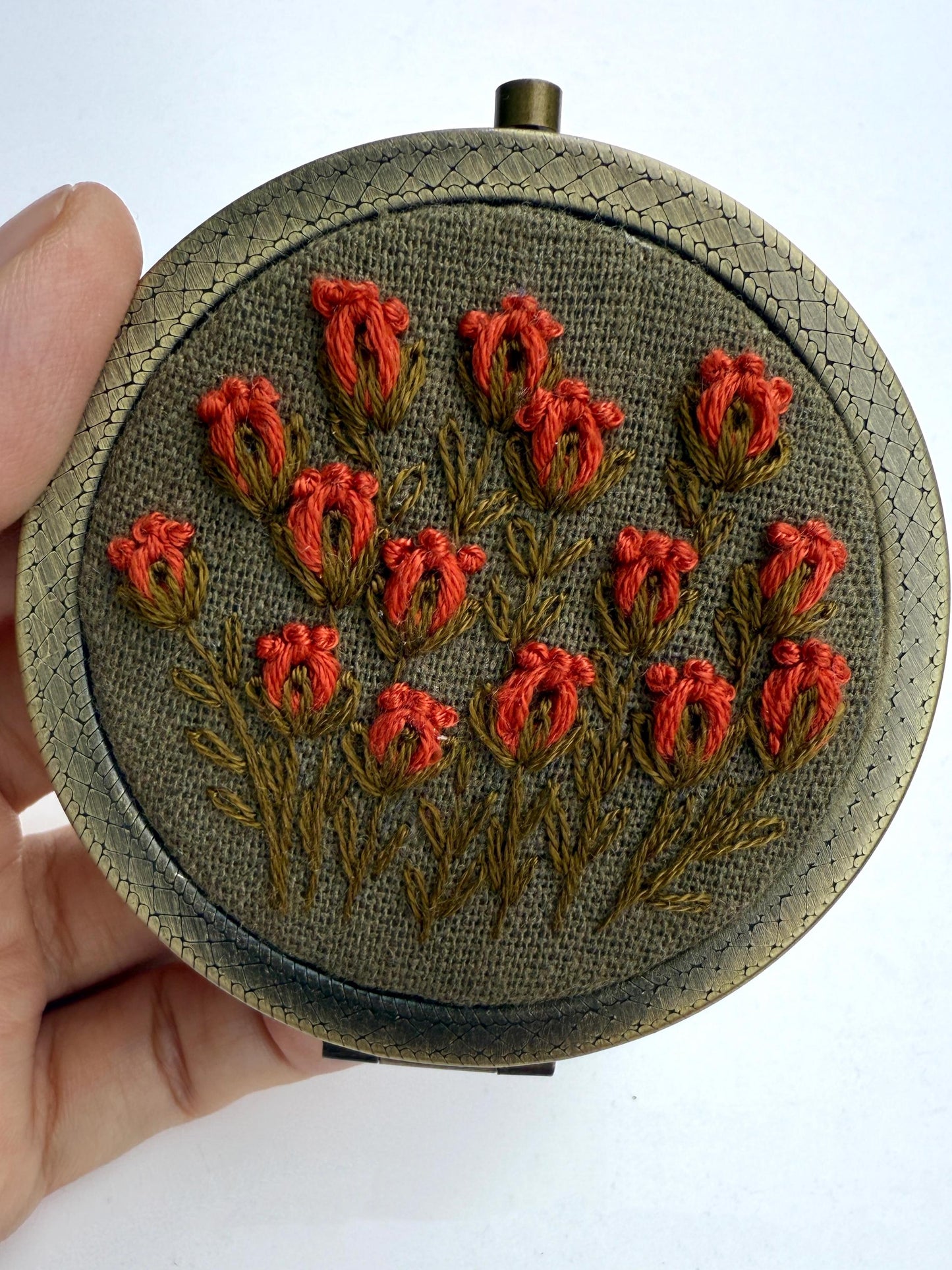 Embroidered Floral Pocket Mirror