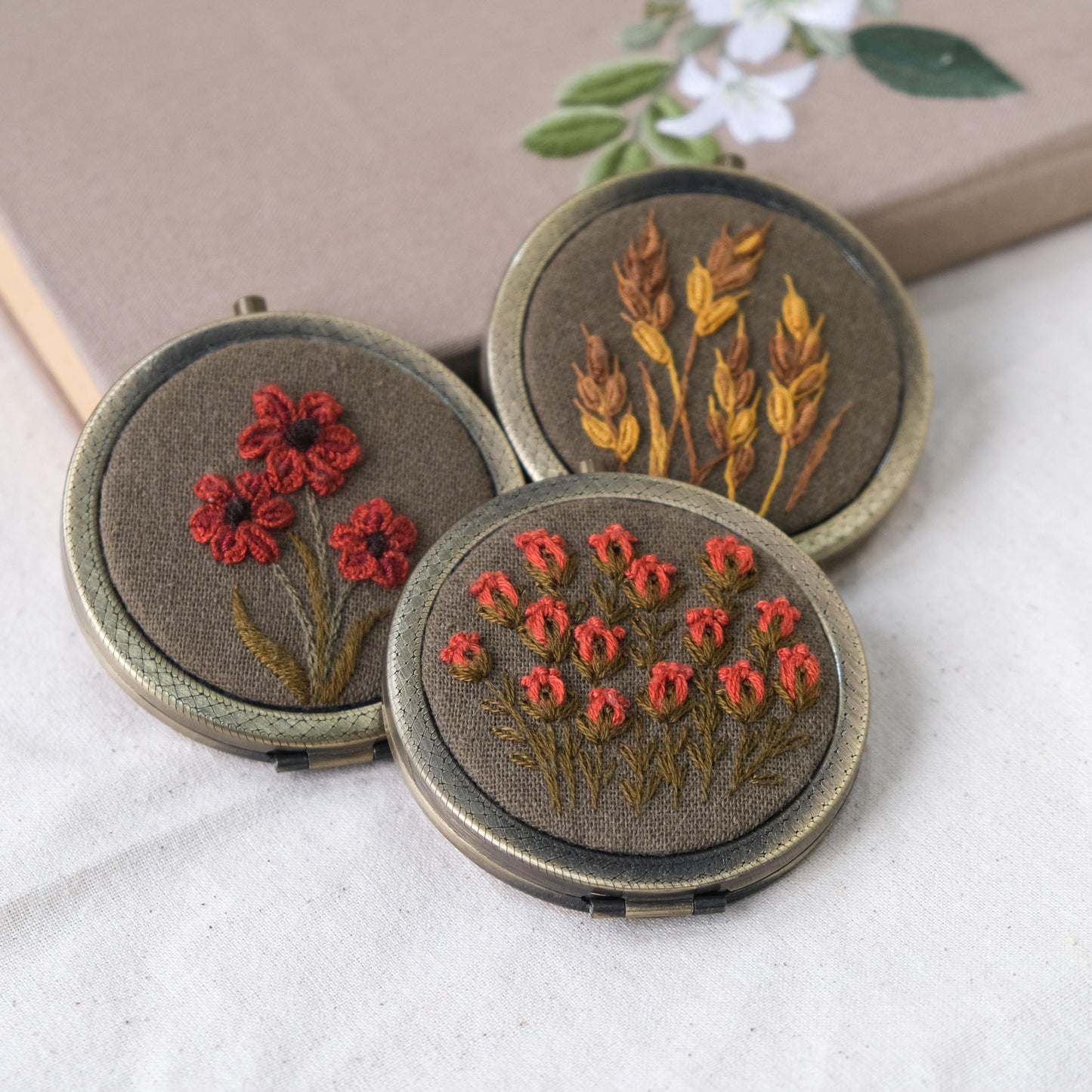 Embroidered Floral Pocket Mirror