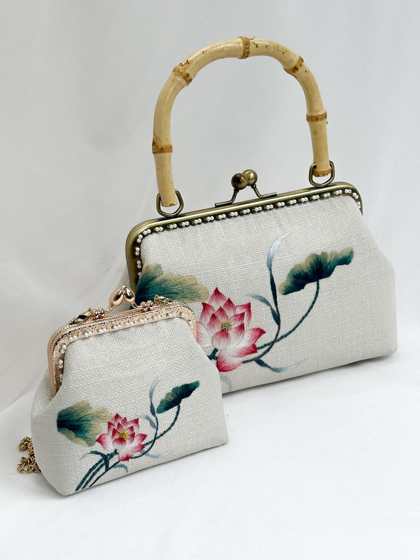 Embroidered Lotus Clasp Bag