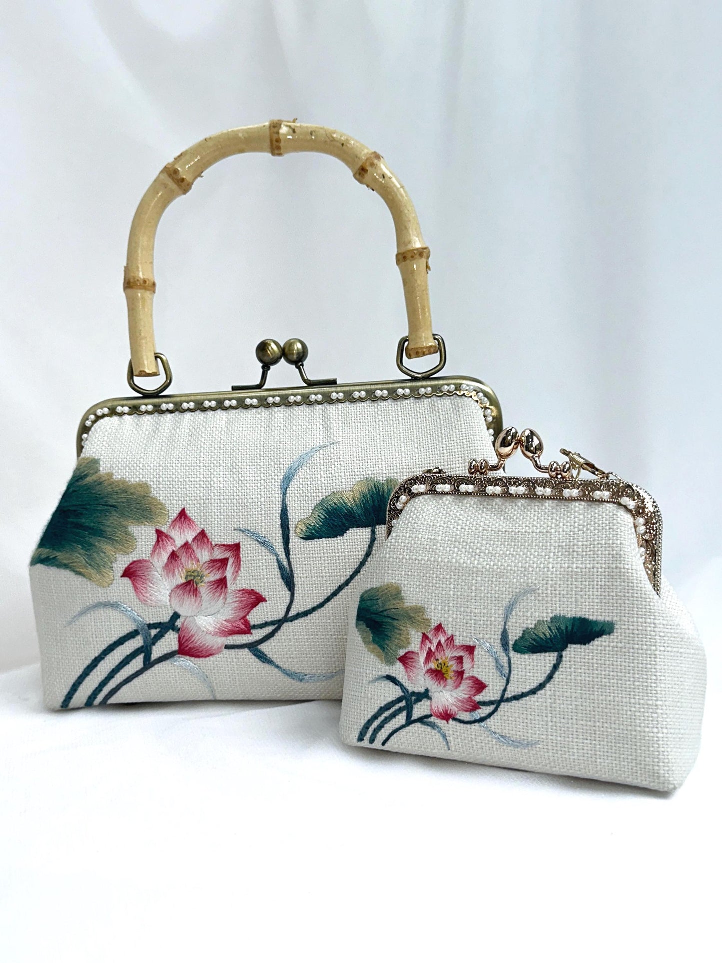 Embroidered Lotus Clasp Bag