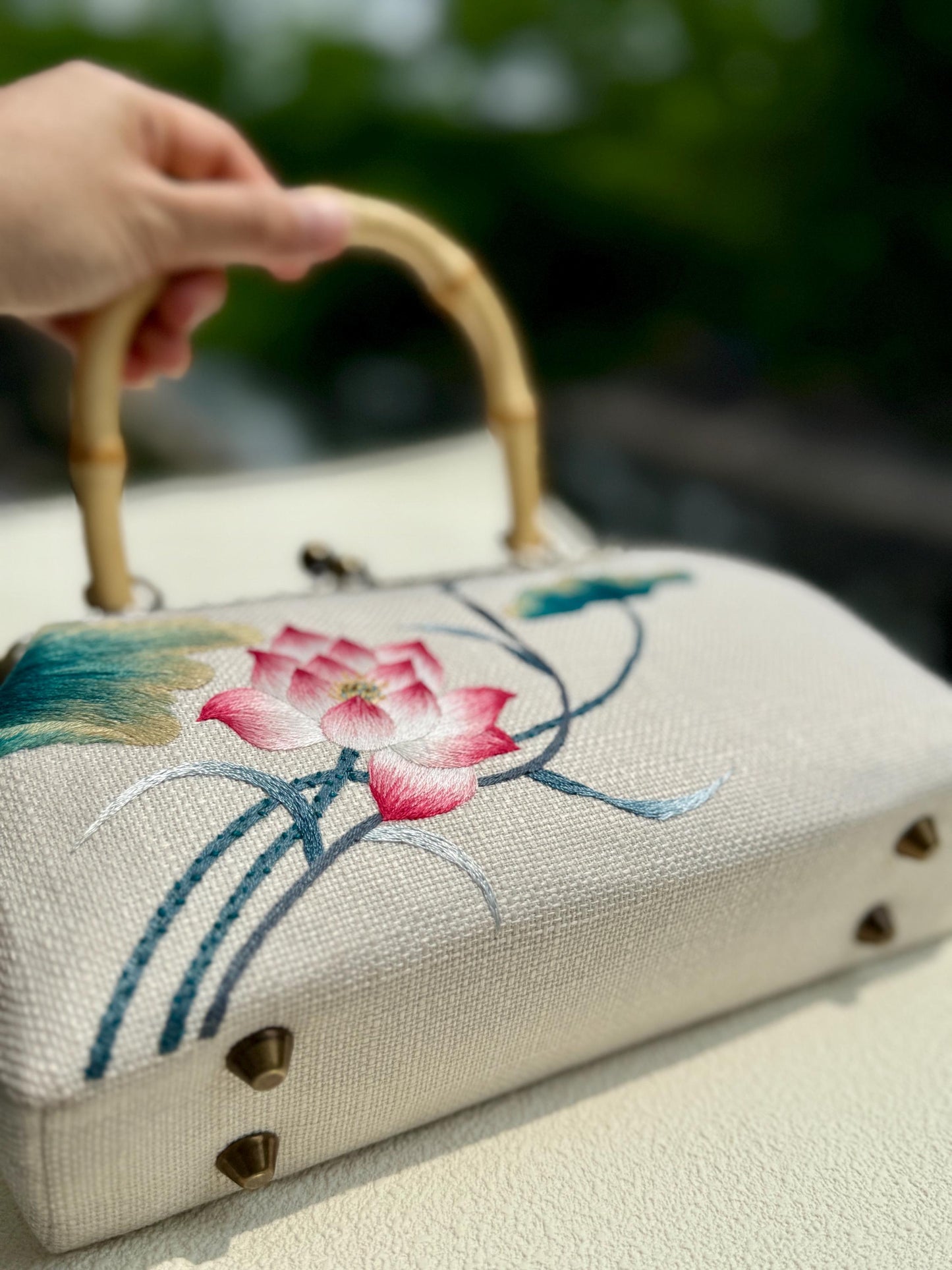 Embroidered Lotus Clasp Bag