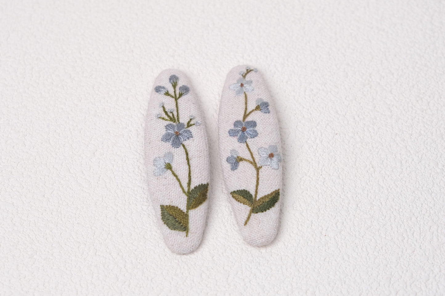 Floral Embroidered Hair Clips, Handmade Linen Barrettes for Girls & Women
