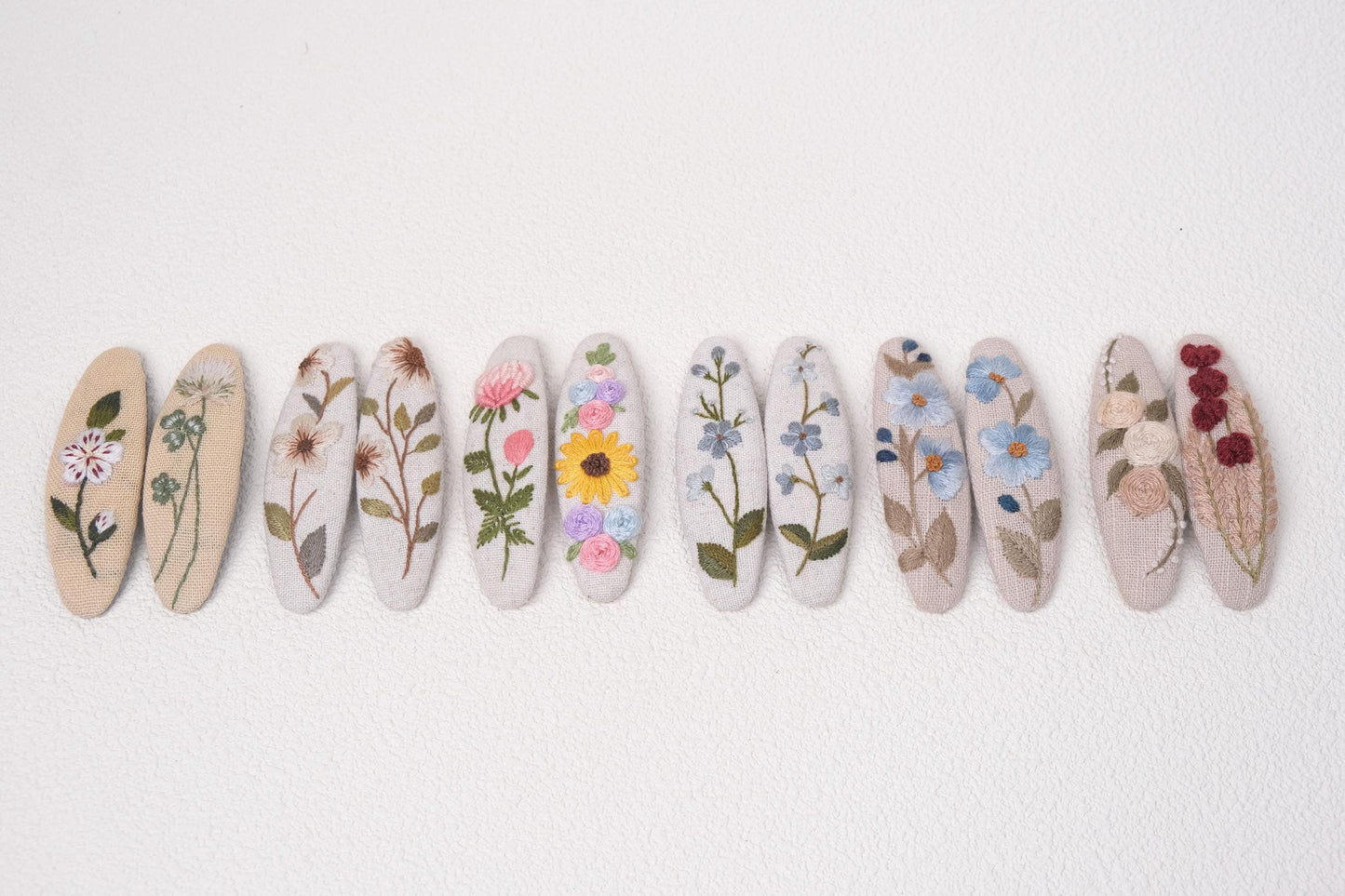 Floral Embroidered Hair Clips, Handmade Linen Barrettes for Girls & Women