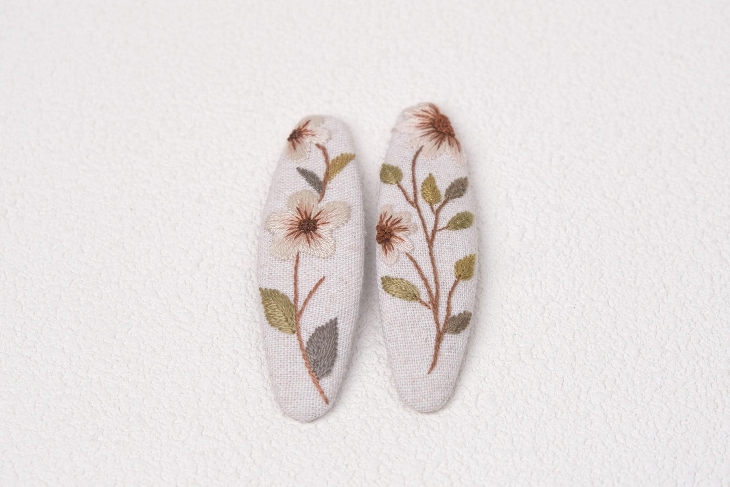Floral Embroidered Hair Clips, Handmade Linen Barrettes for Girls & Women