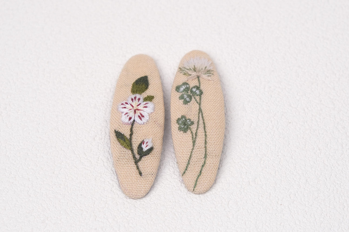 Floral Embroidered Hair Clips, Handmade Linen Barrettes for Girls & Women