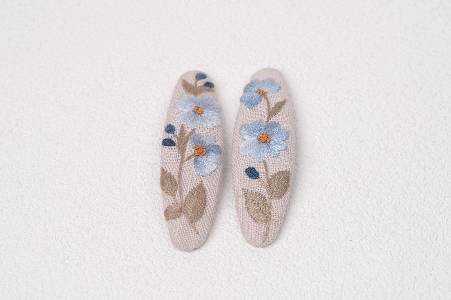 Floral Embroidered Hair Clips, Handmade Linen Barrettes for Girls & Women