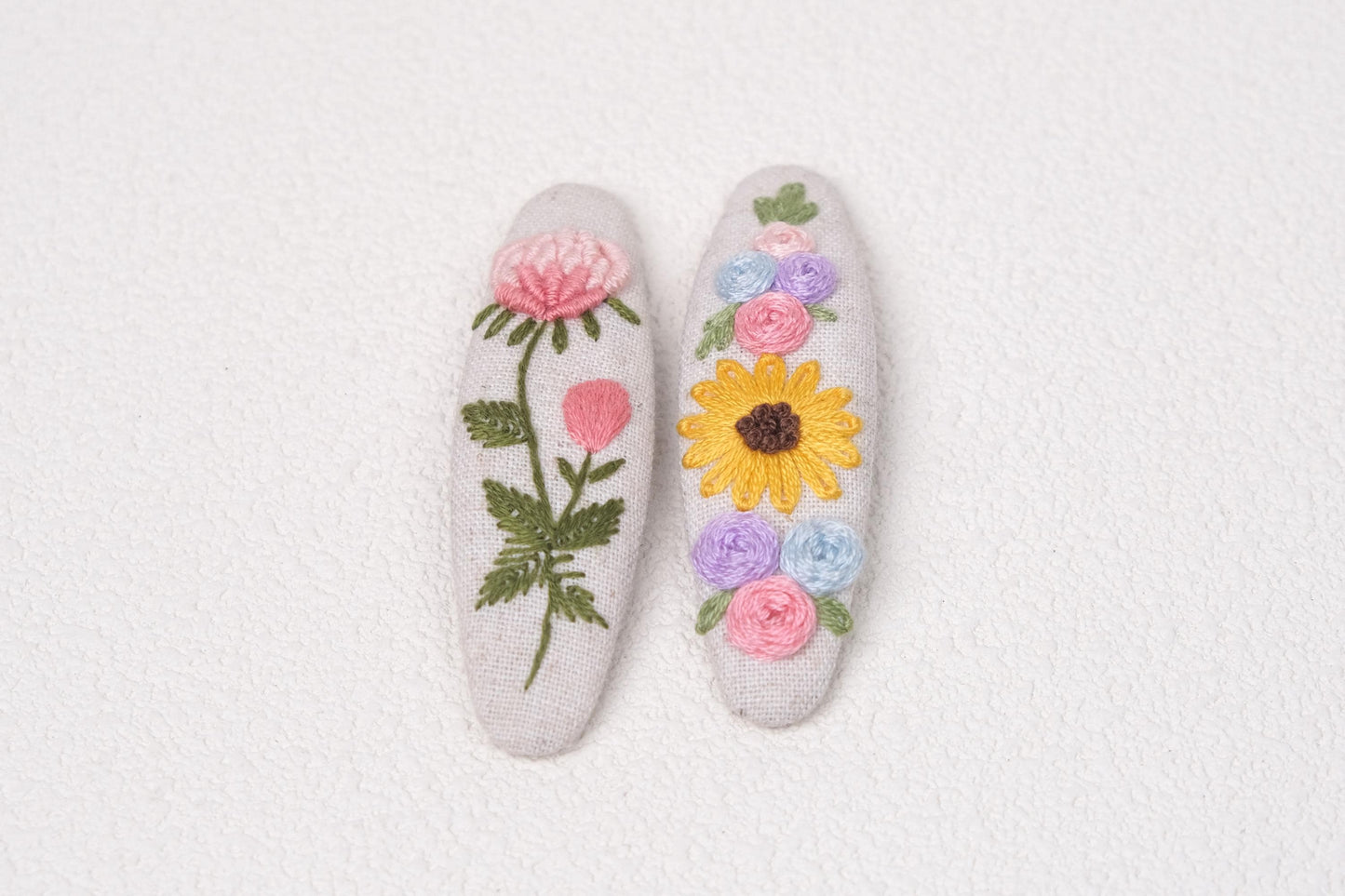 Floral Embroidered Hair Clips, Handmade Linen Barrettes for Girls & Women