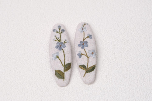 Floral Embroidered Hair Clips, Handmade Linen Barrettes for Girls & Women