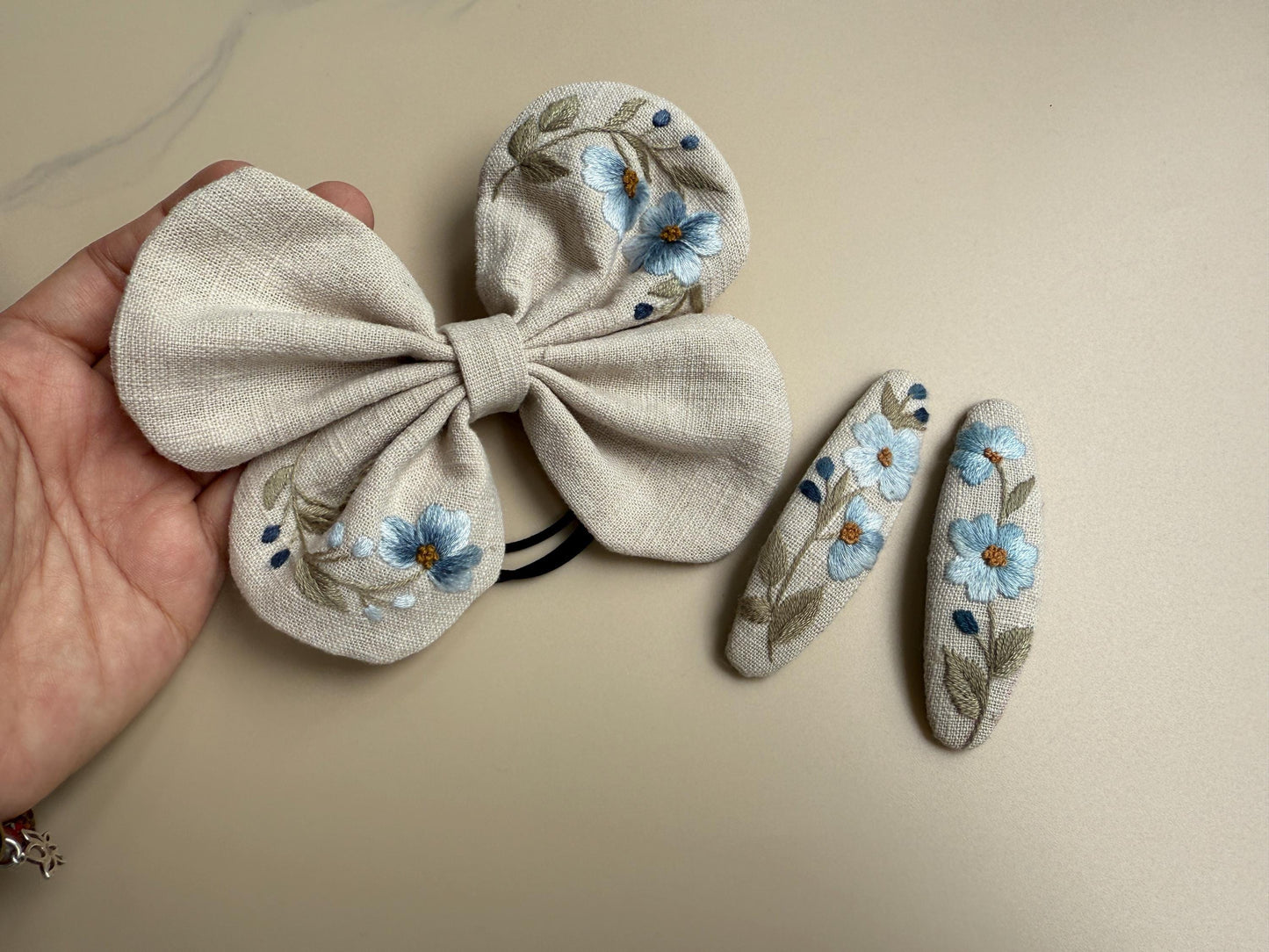 Flower Embroidery Hair Bow