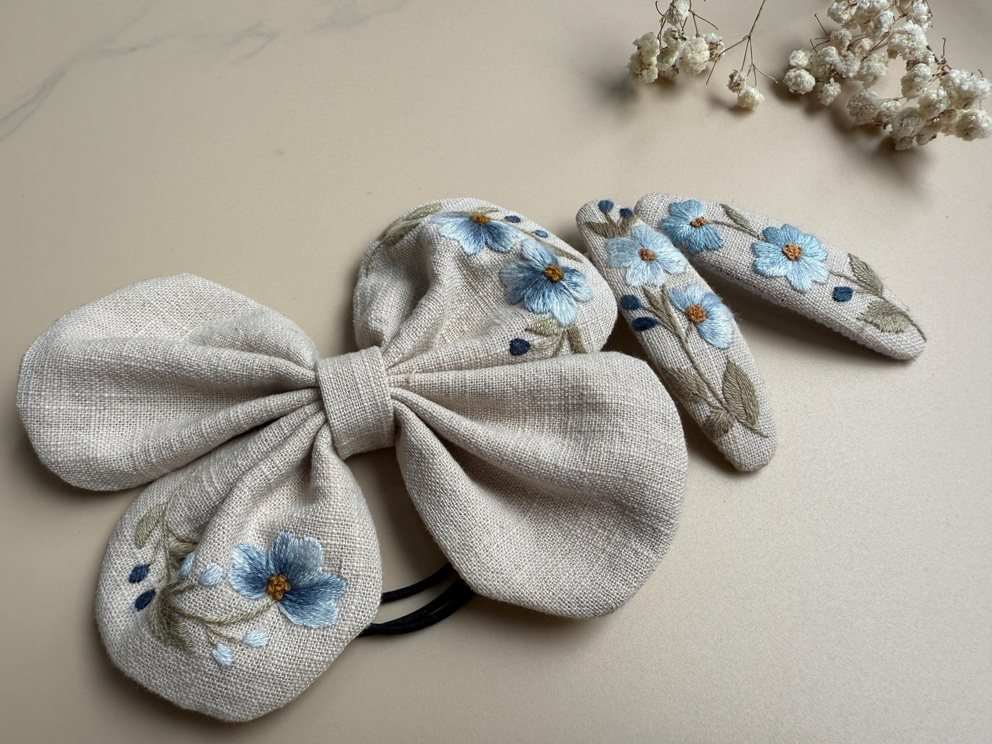 Flower Embroidery Hair Bow