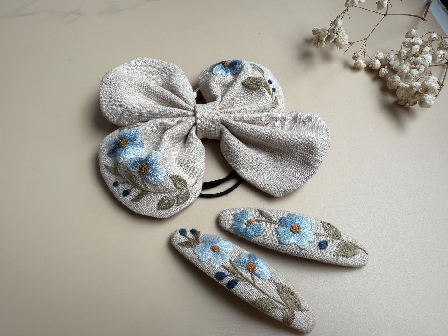 Flower Embroidery Hair Bow