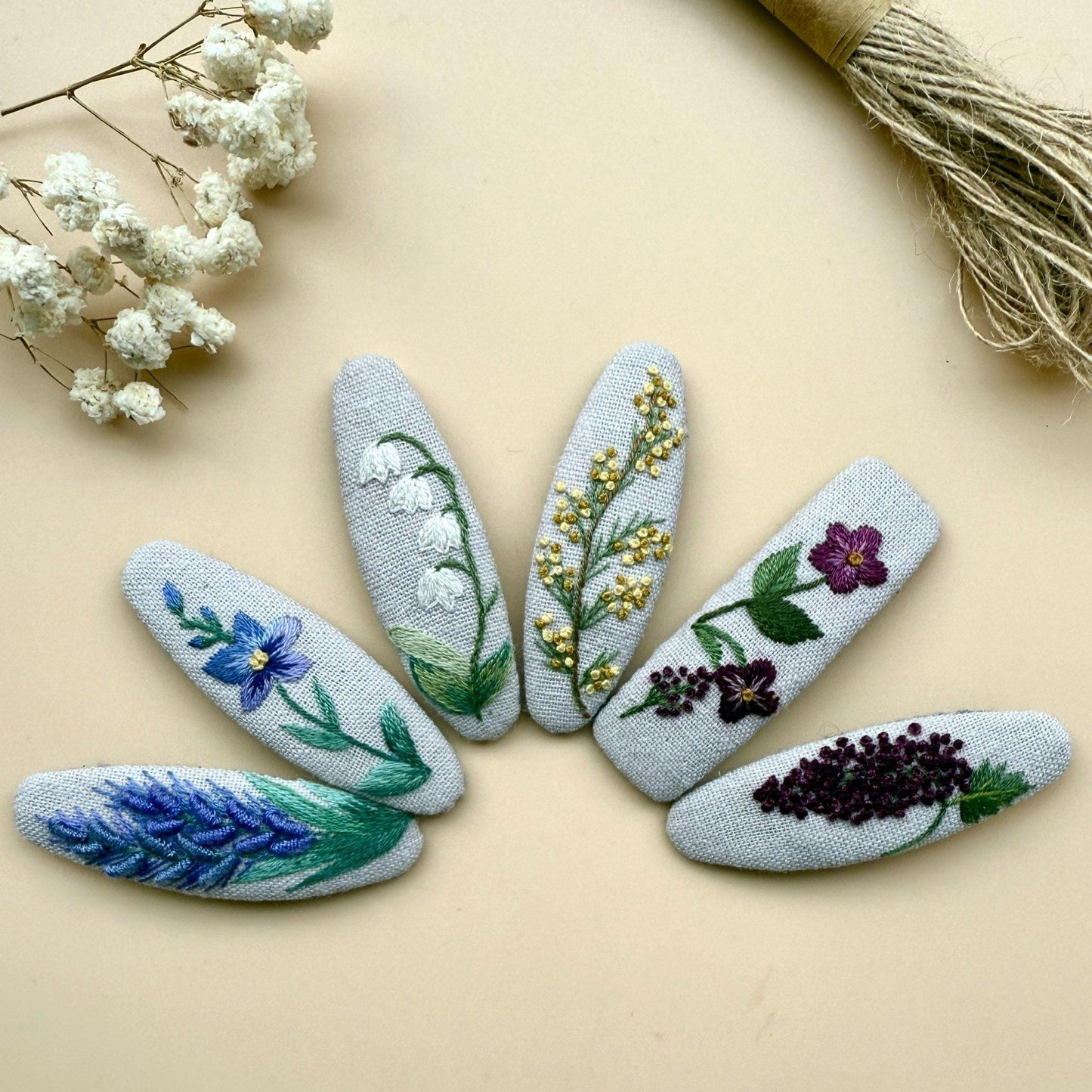 Flower Linen Hair Clips Handmade