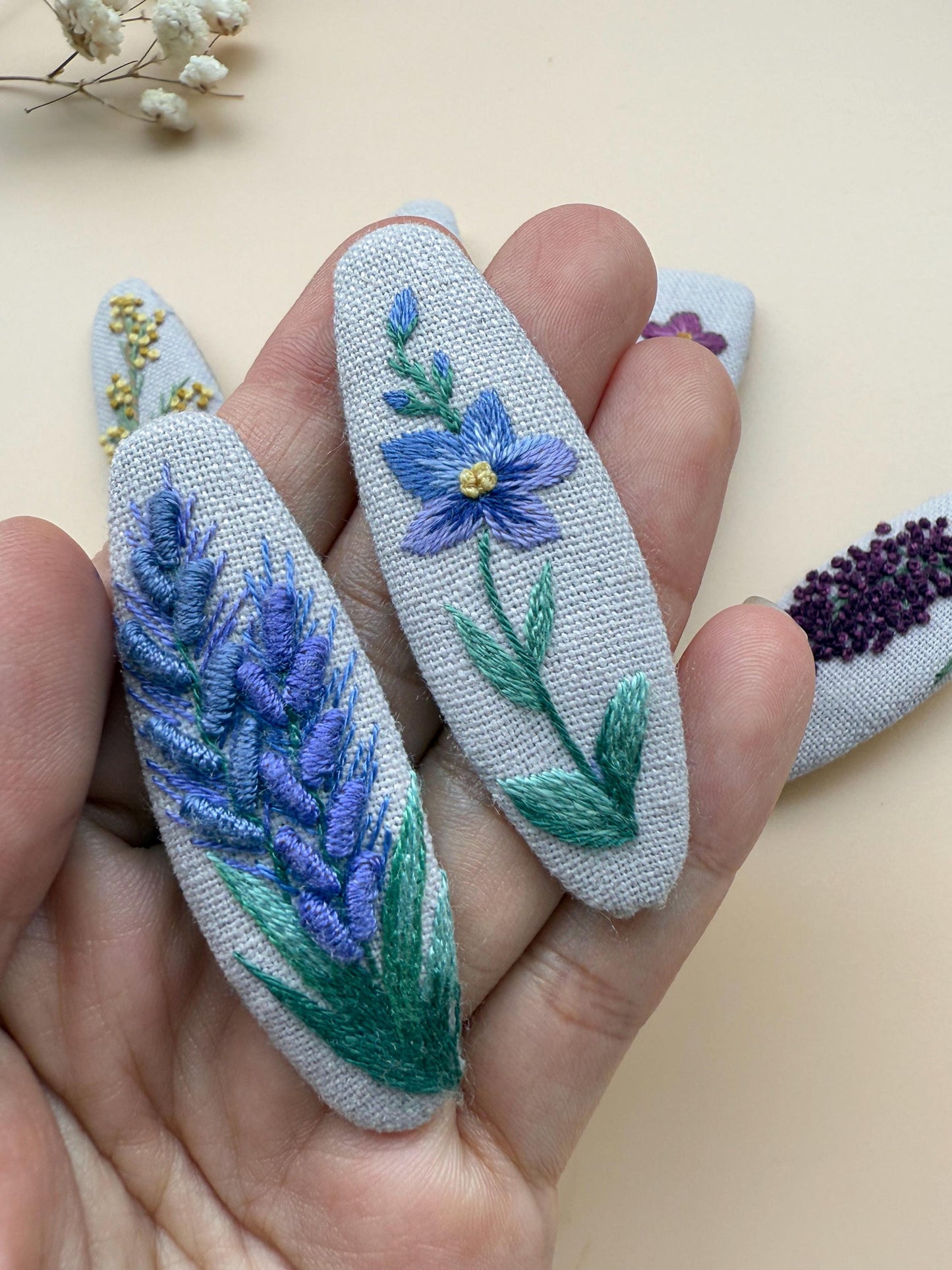 Flower Linen Hair Clips Handmade
