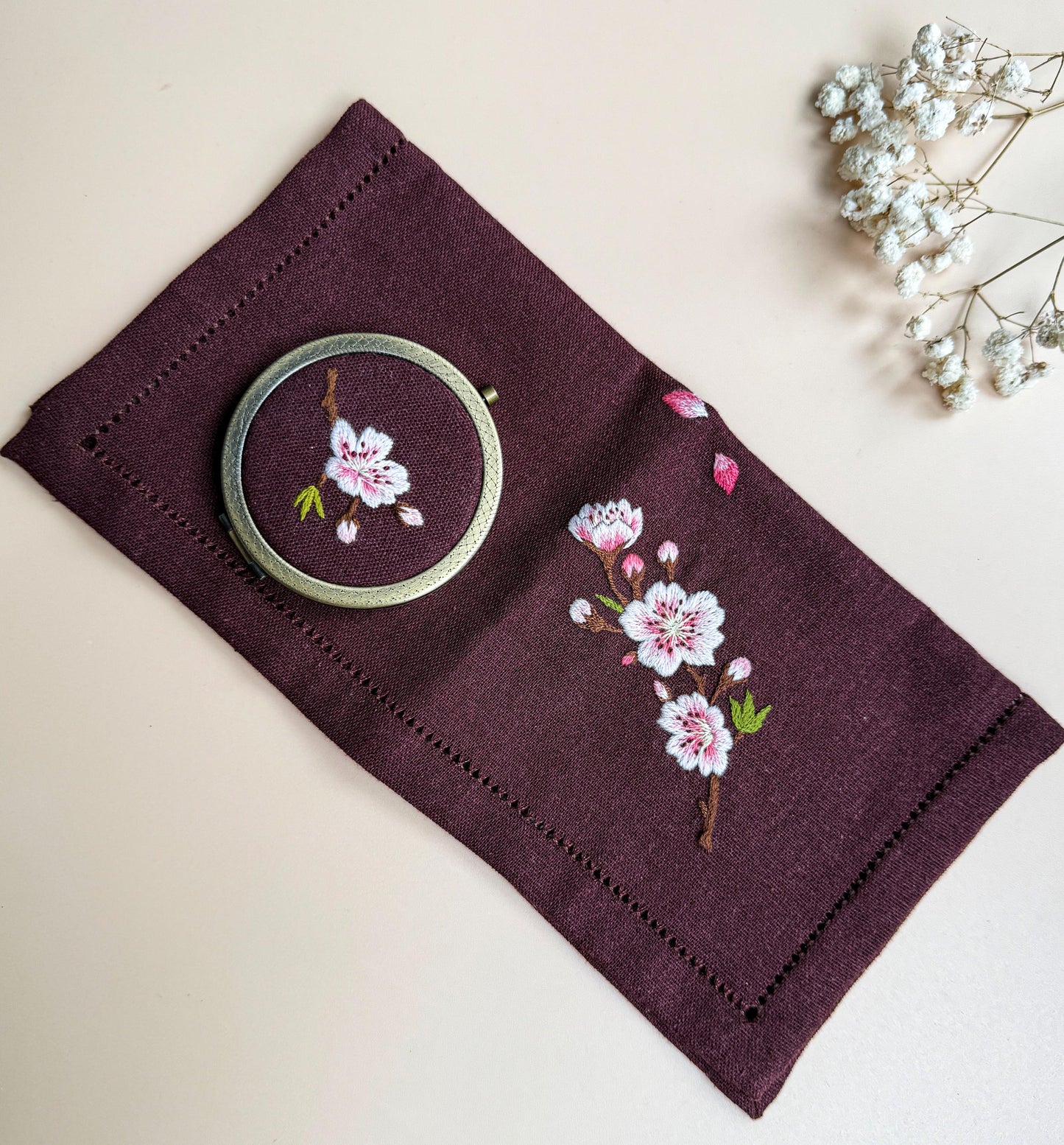 Hand Embroidered Mirror and Cloth Set