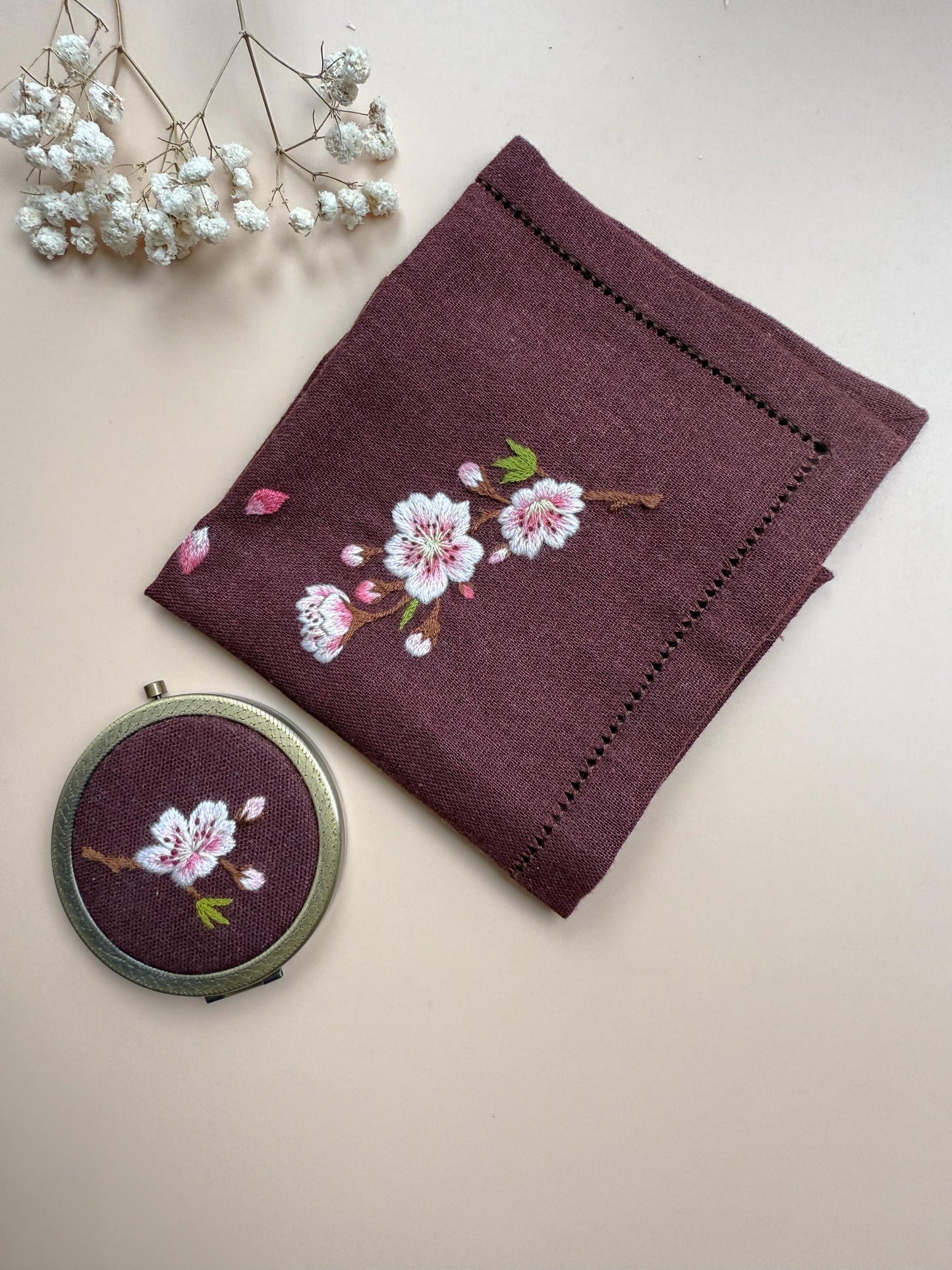 Hand Embroidered Mirror and Cloth Set