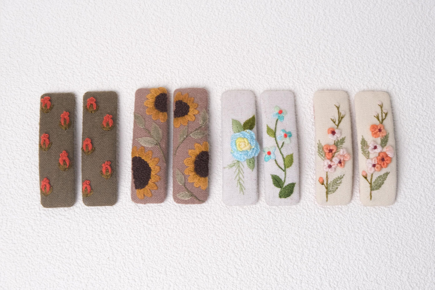 Hand Embroidered Floral Hair Clips