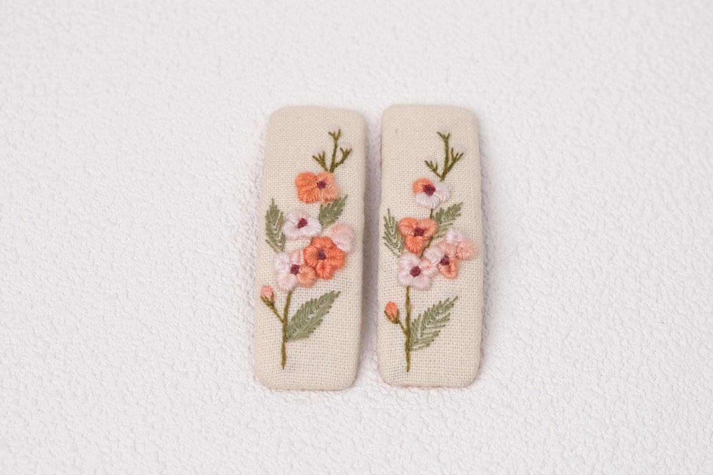 Hand Embroidered Floral Hair Clips