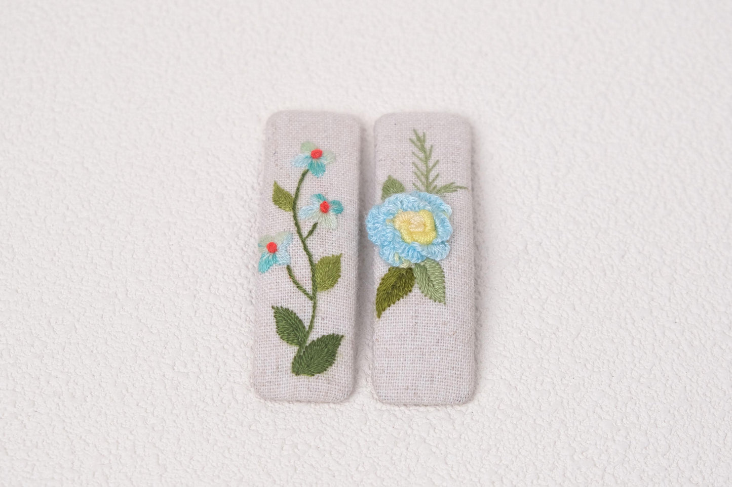 Hand Embroidered Floral Hair Clips