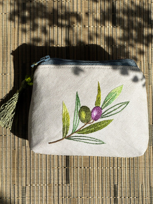 Hand Embroidered Olive Coin Purse