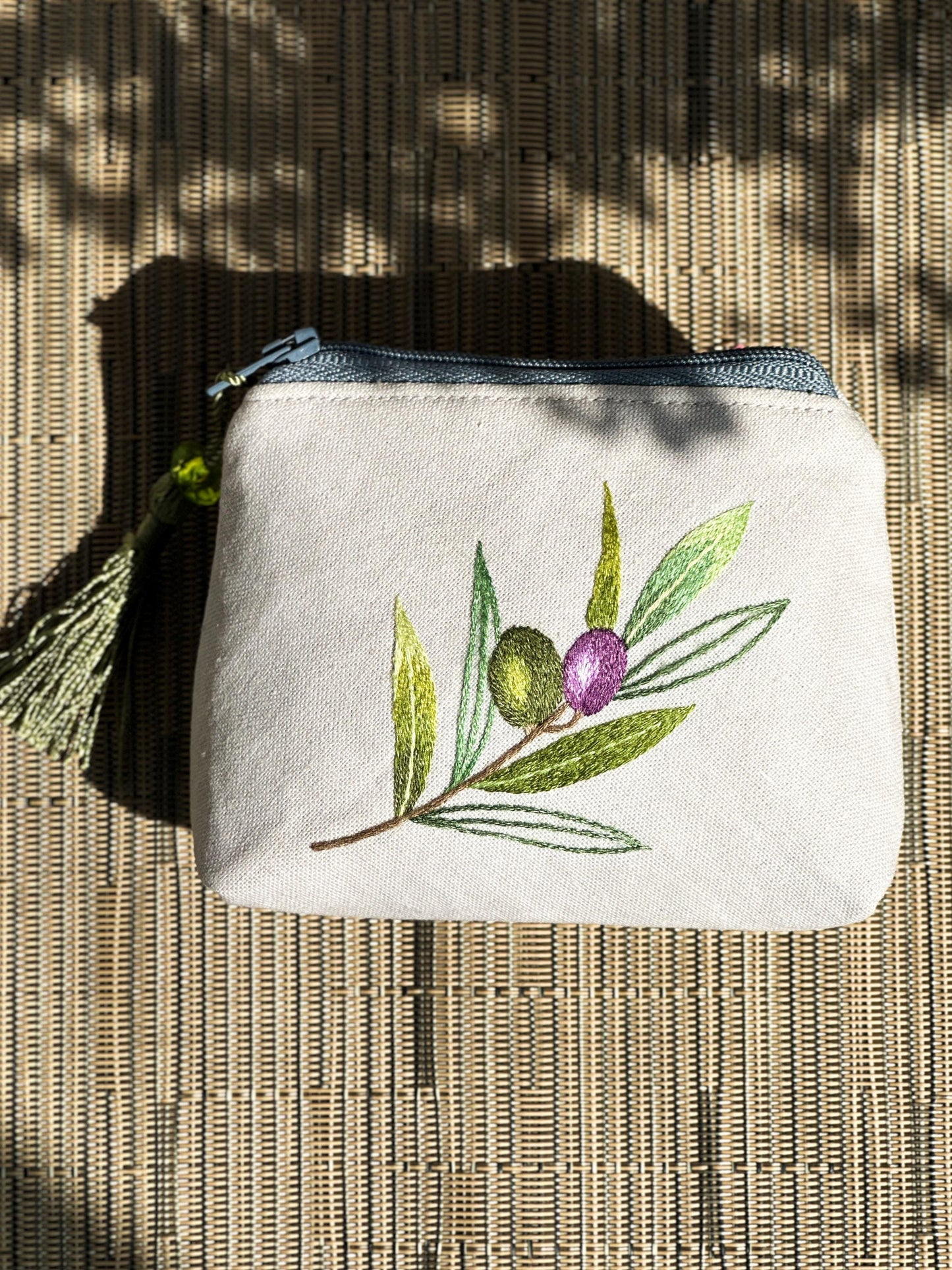 Hand Embroidered Olive Coin Purse