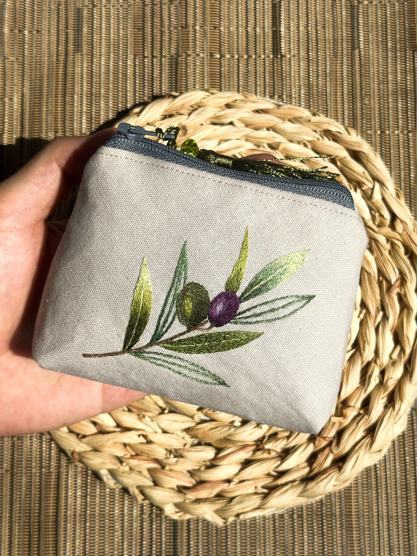Hand Embroidered Olive Coin Purse