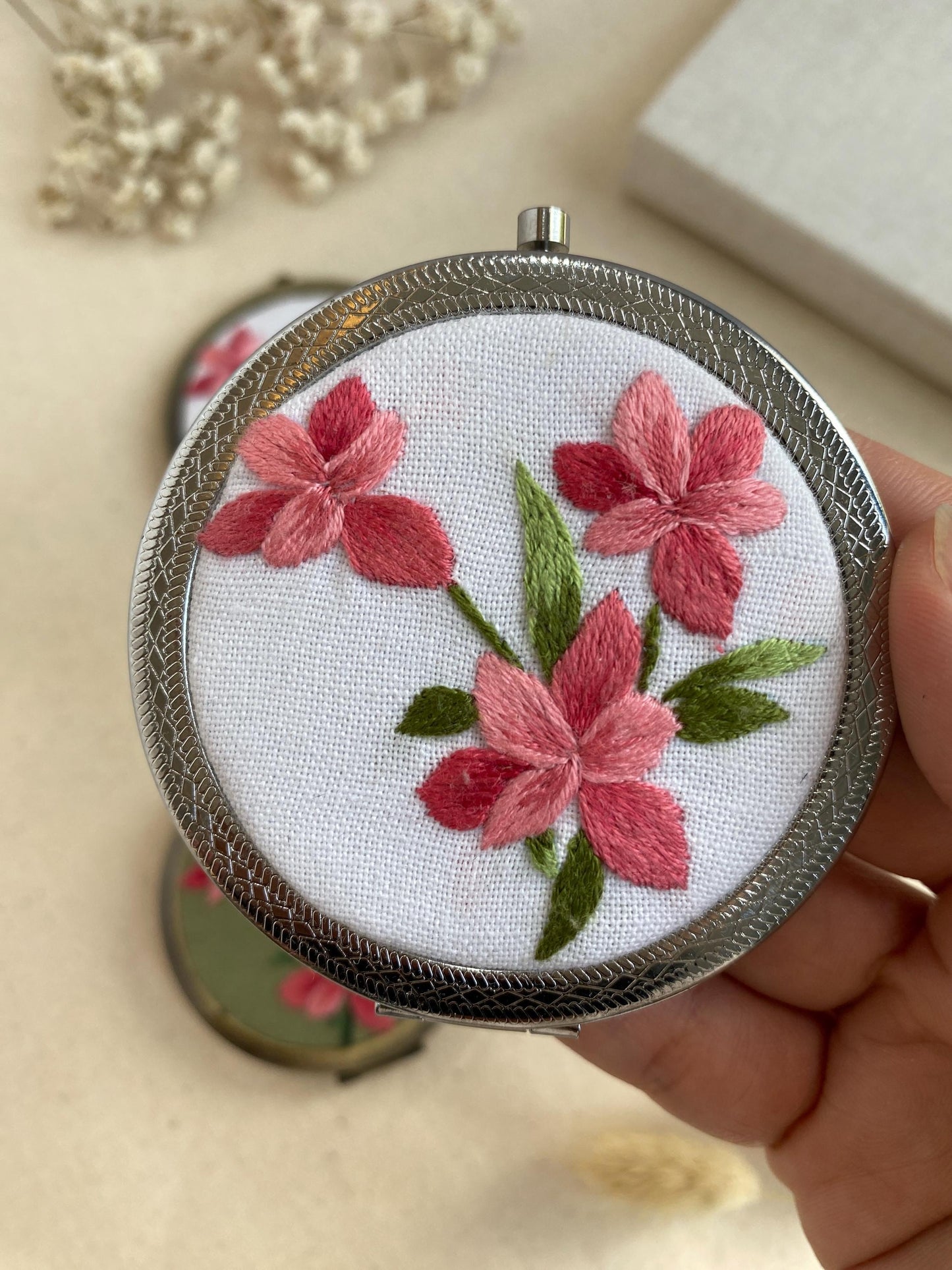 Personalized Embroidered Compact Mirror Gift For Bridesmaids