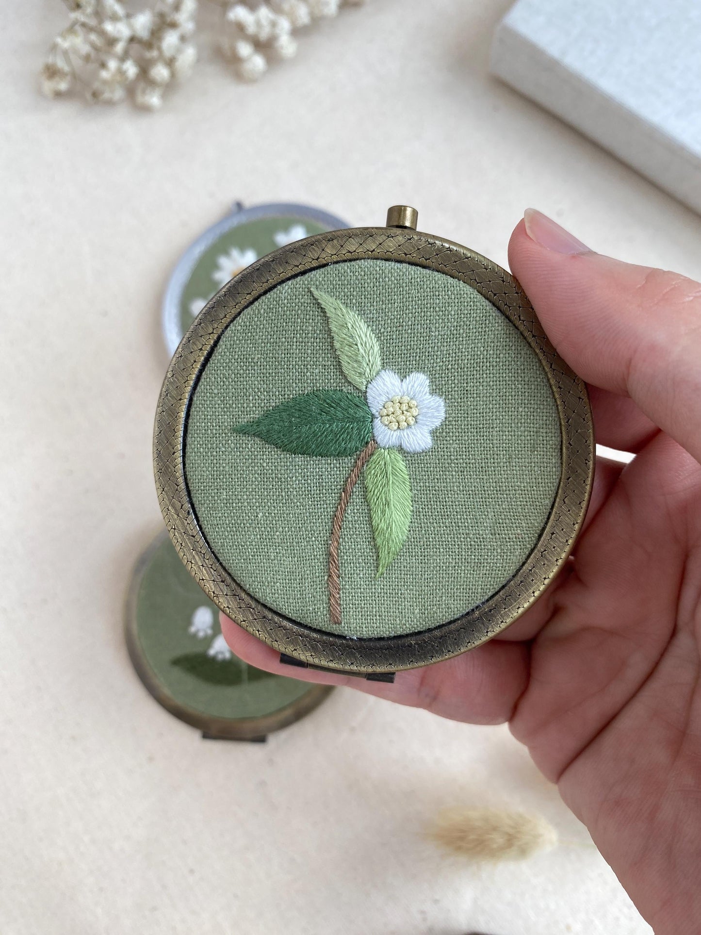 Personalized Embroidered Compact Mirror Gift For Bridesmaids