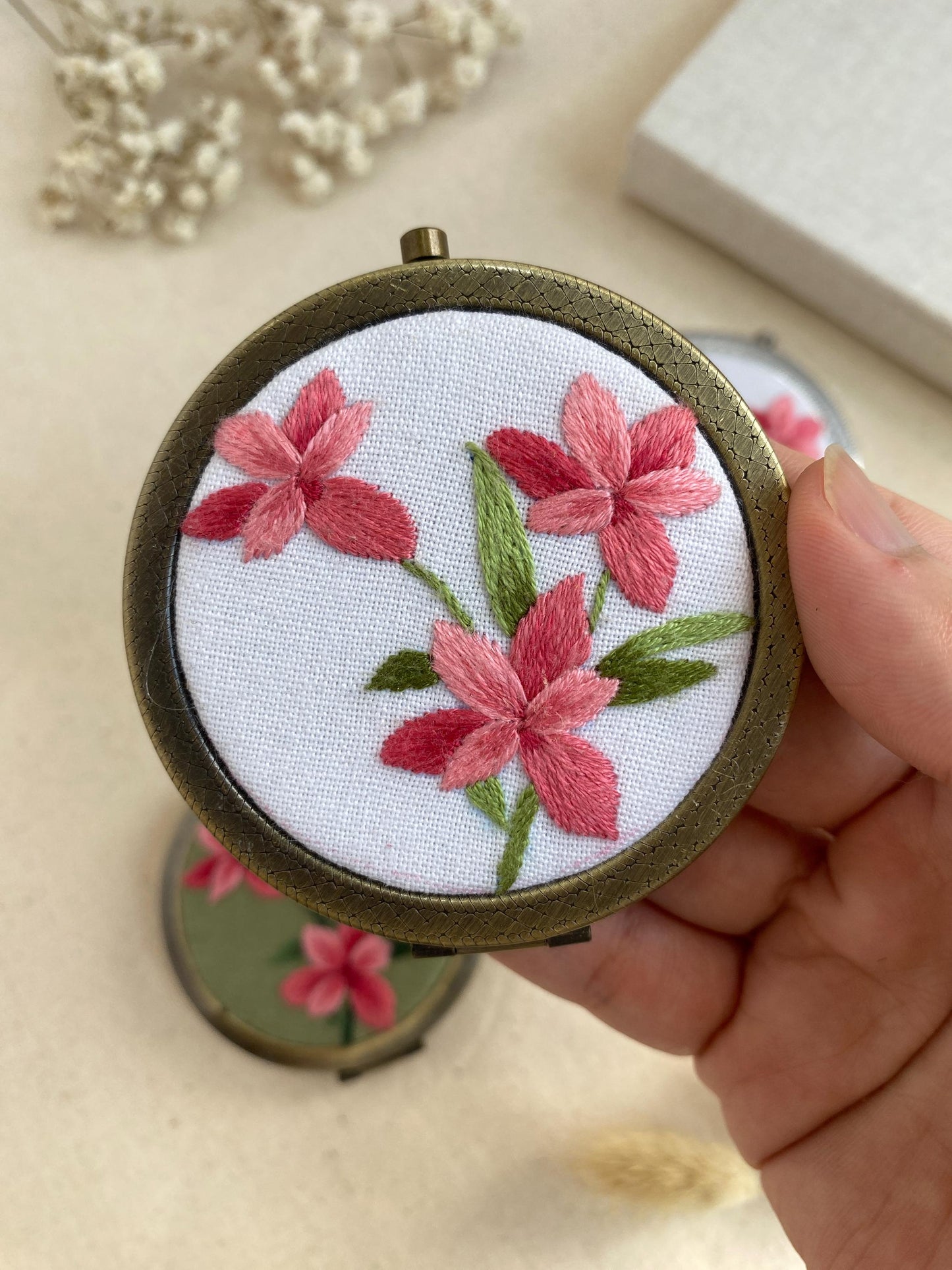 Personalized Embroidered Compact Mirror Gift For Bridesmaids