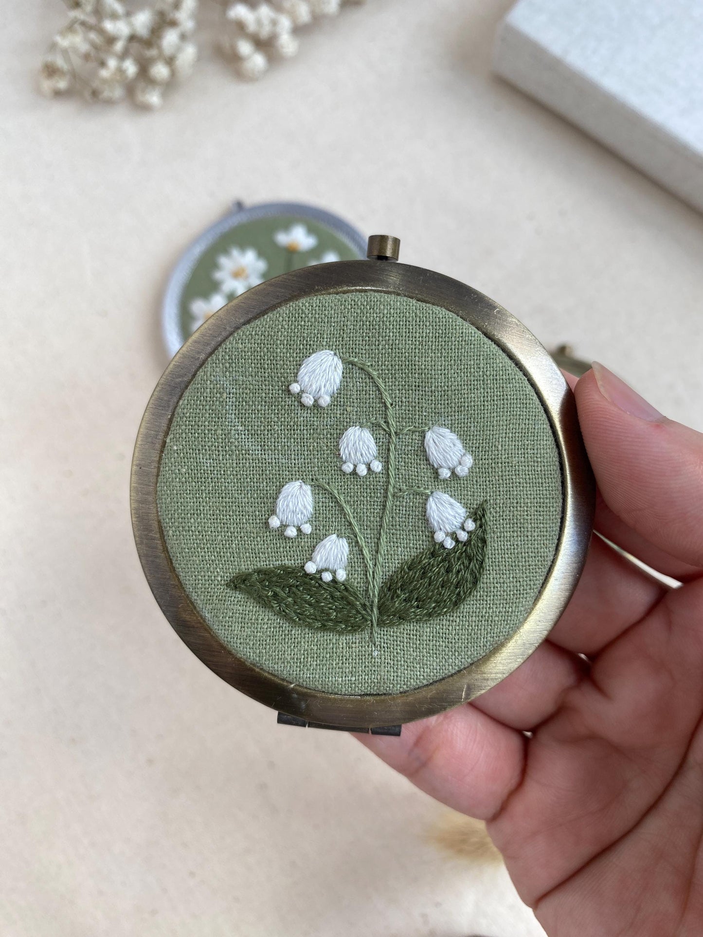 Personalized Embroidered Compact Mirror Gift For Bridesmaids