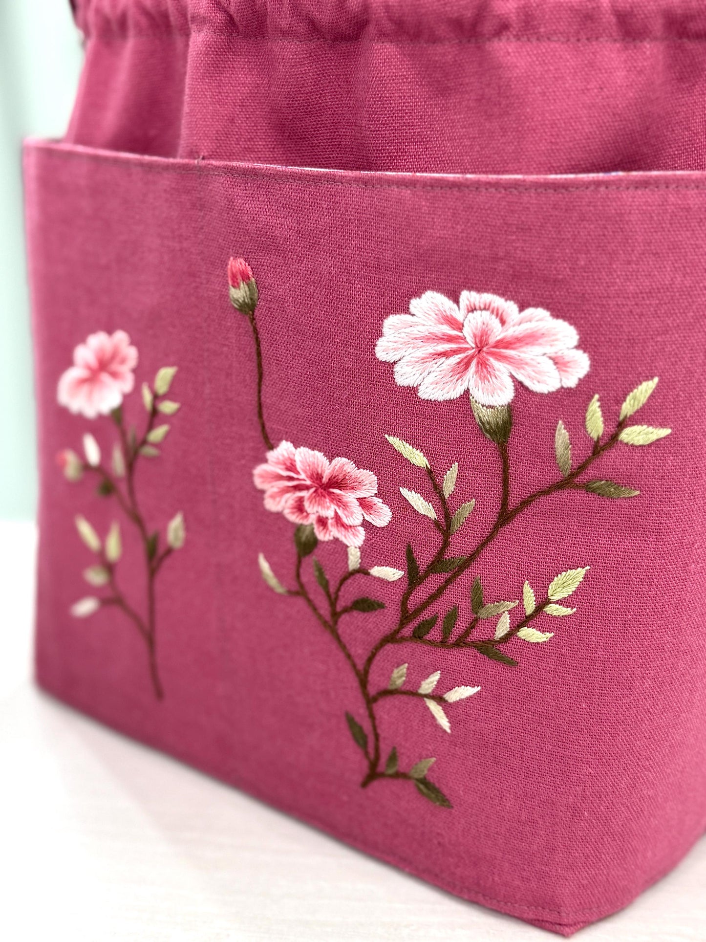 Pink Embroidered Linen Tote Bag for Girls
