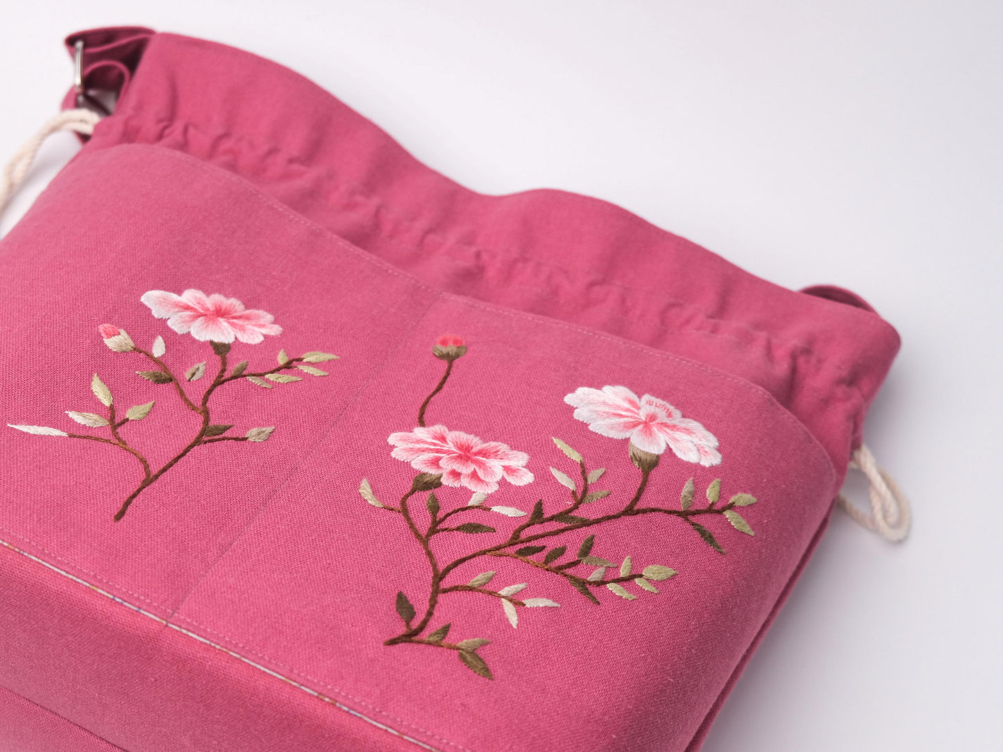 Pink Embroidered Linen Tote Bag for Girls