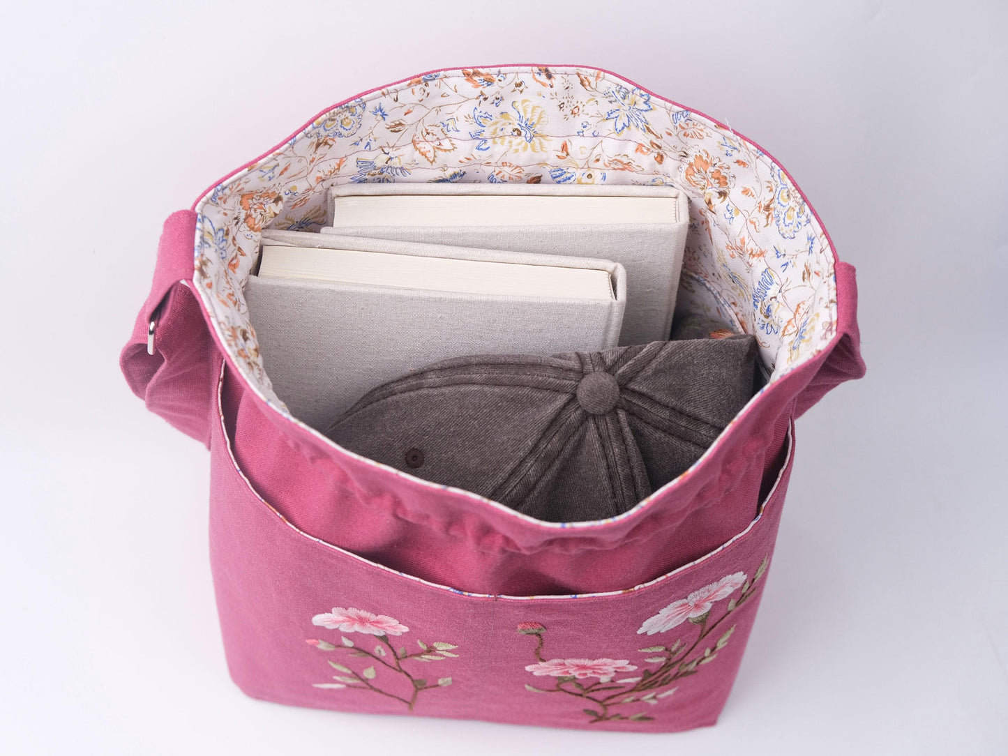Pink Embroidered Linen Tote Bag for Girls