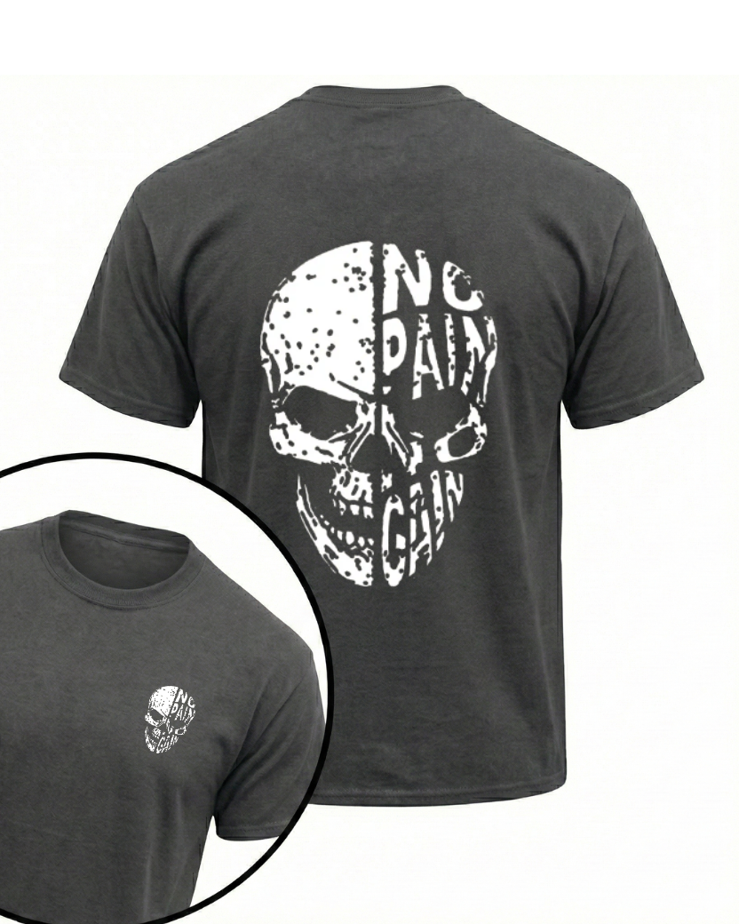 NO PAIN NO GAIN SKULL FACE GYM SHIRT