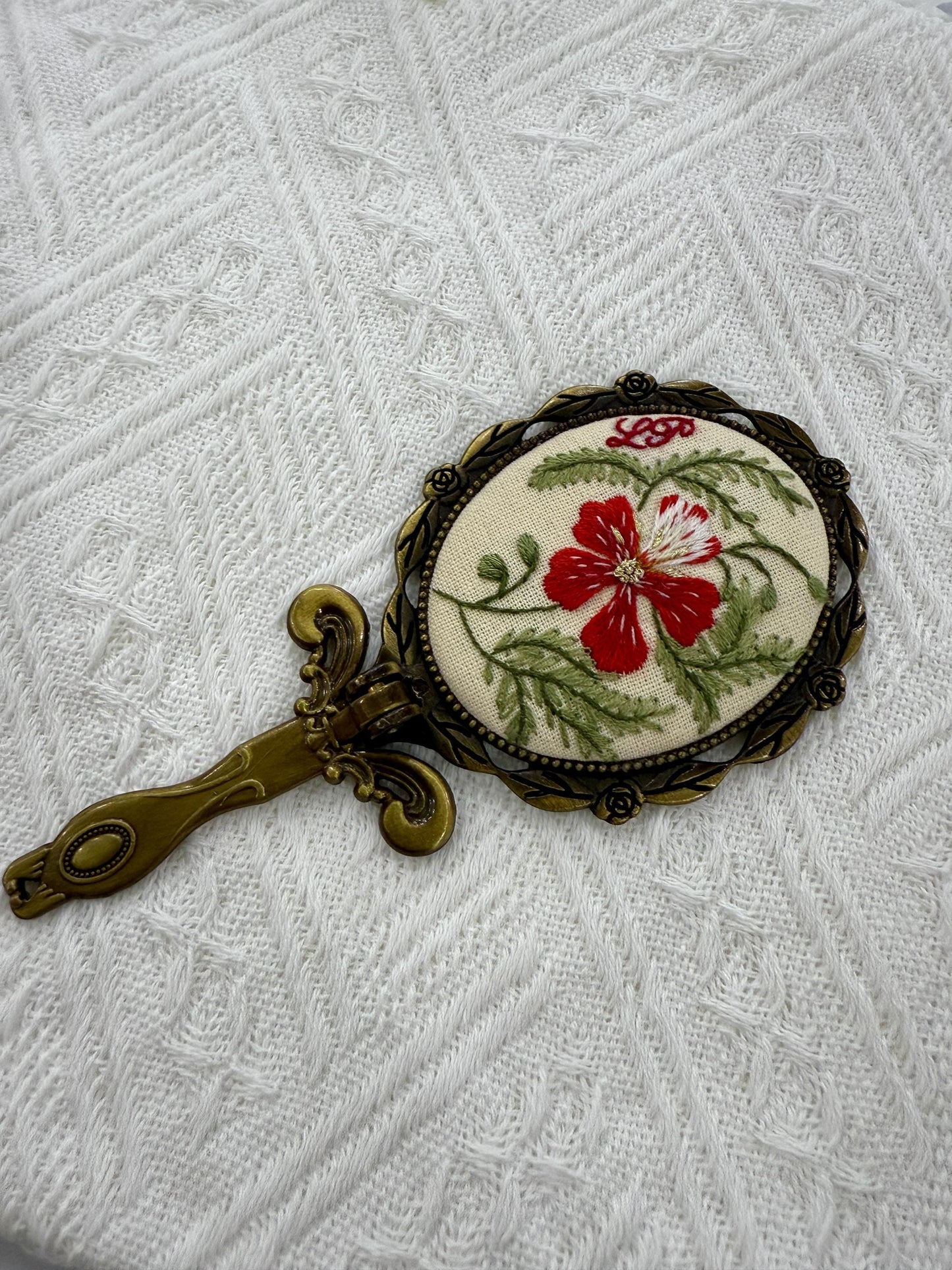 Vintage Oval Embroidered Hand Mirror