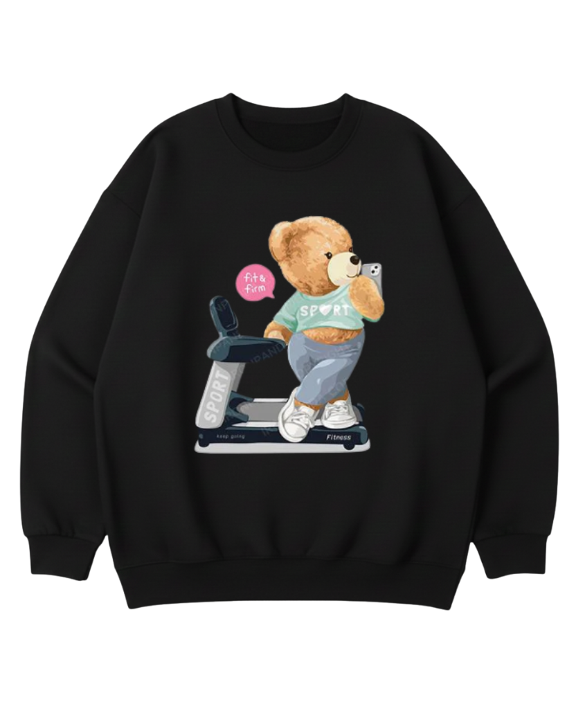 BEAR DOLL SELFIE ON TREADMIL CREWNECK SWEATSHIRT