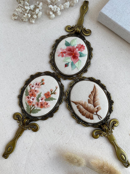 3D Floral Embroidered Hand Mirror
